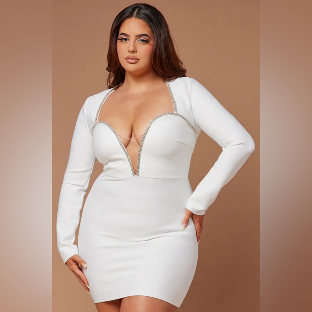 Fashion Nova White Long Sleeve Dress London Lights Bandage Mini Dress